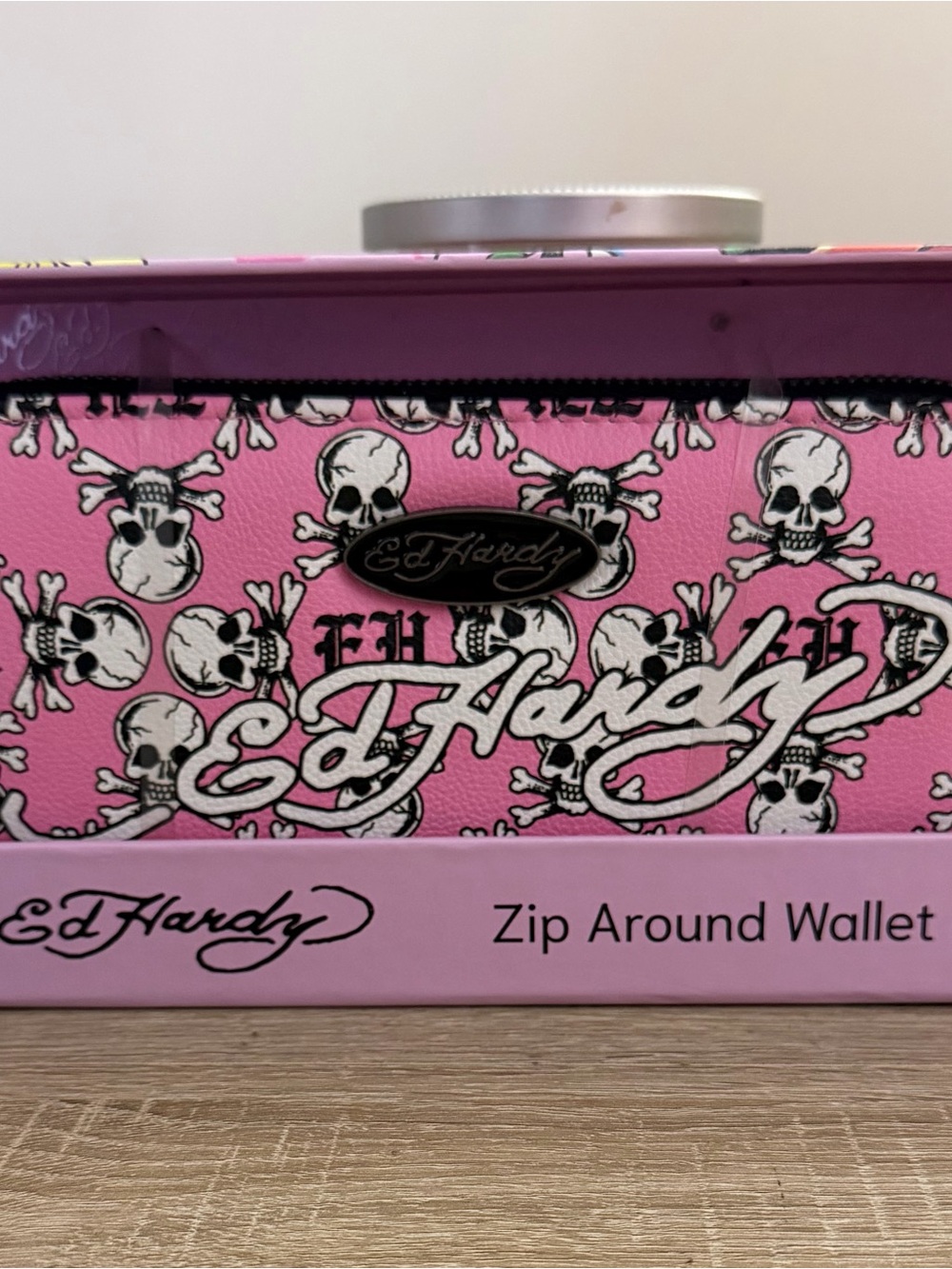Ed Hardy Pink Zip Around Wallet & Skull Key Ring Gift Set NWT - Picture 2 of 3